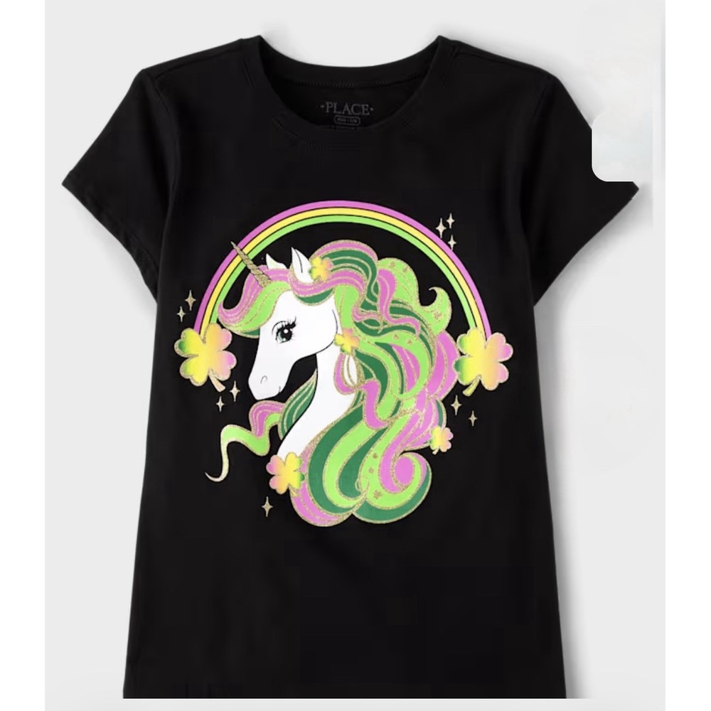 Girls Colorful  Unicorn Graphic Tee - Black Size Medium (7/8). NEW Eye Catching